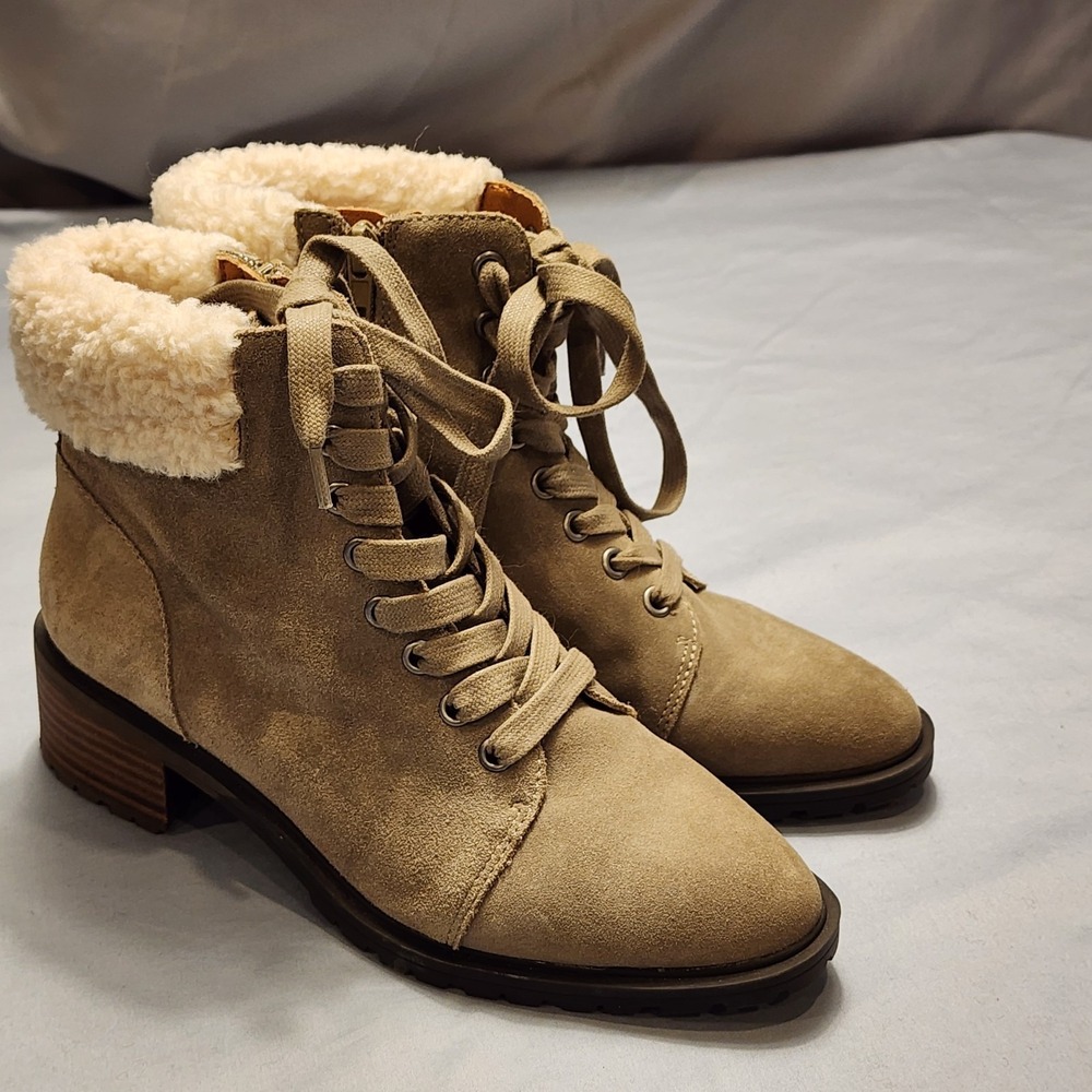 Lucky Brand Jacenia Womens Suede Boots Side Zip Shearling (greenish)  Size 6.5 M